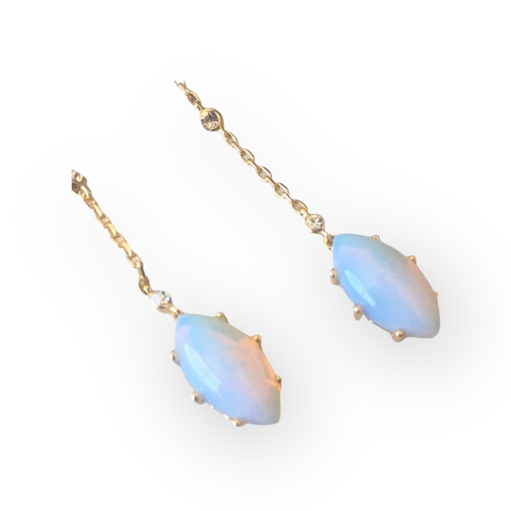 new Jules Smith ❉ 14K Gold Plated Opal + Cubic Zirconia CZ Threader Earrings ❉ - Picture 11 of 16